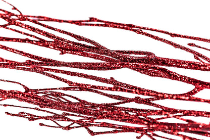 Red glittery branches on a white background
